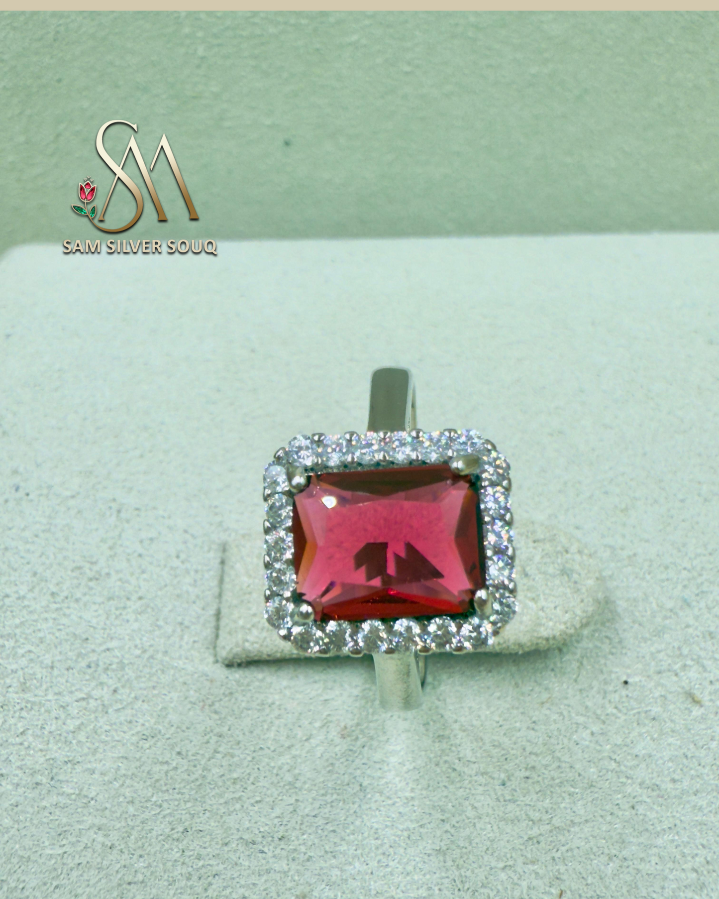 SILVER RING WITH RUBY STONE