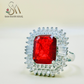 SILVER RING - RUBY COLORED STONE