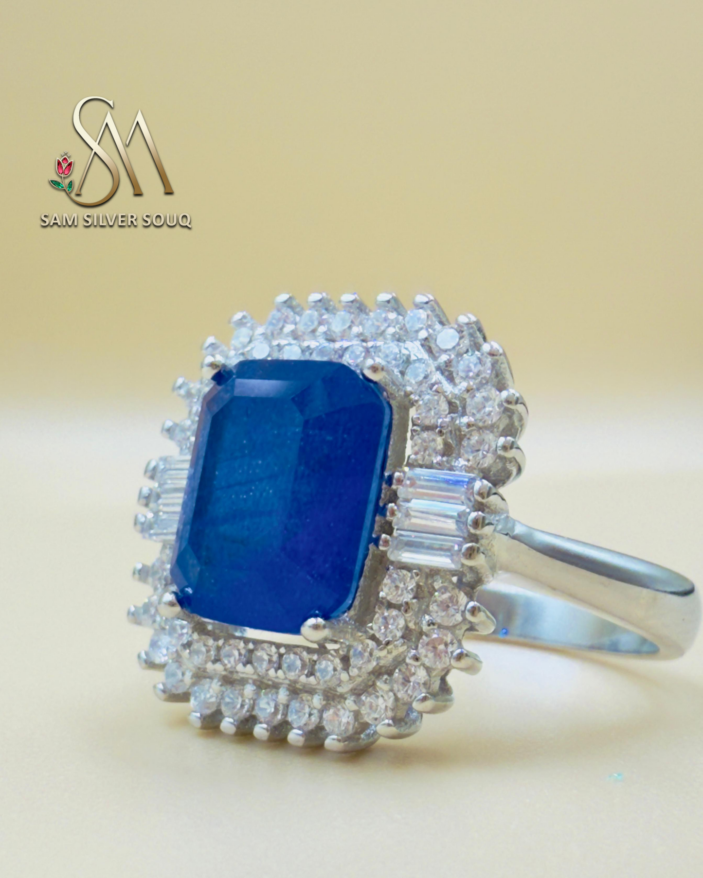 SILVER RING - BLUE COLORED STONE