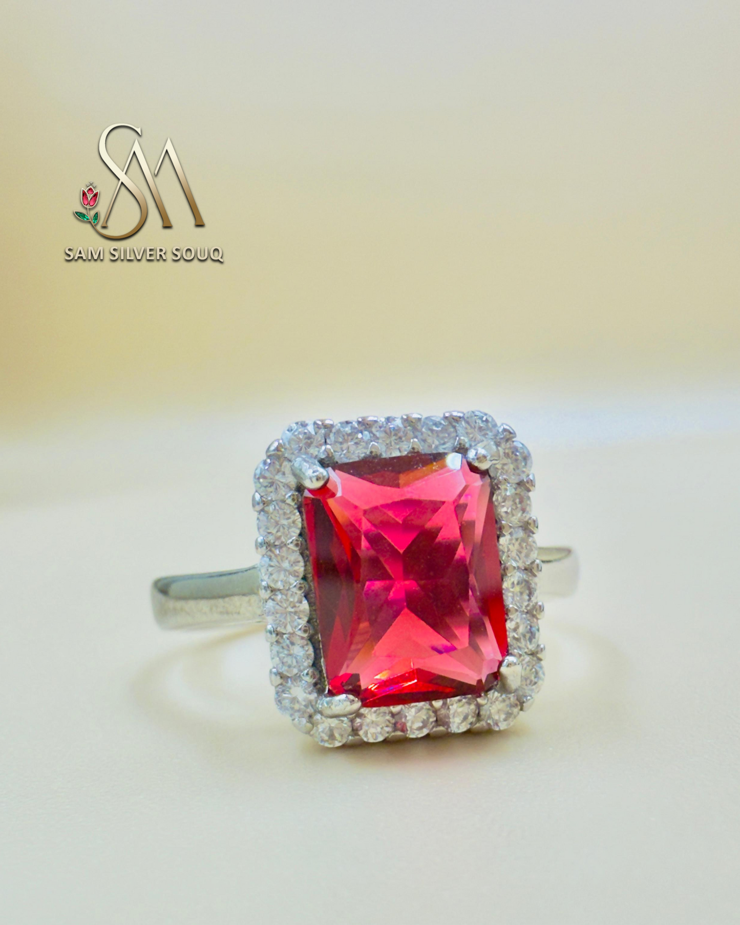 SILVER RING WITH RUBY STONE