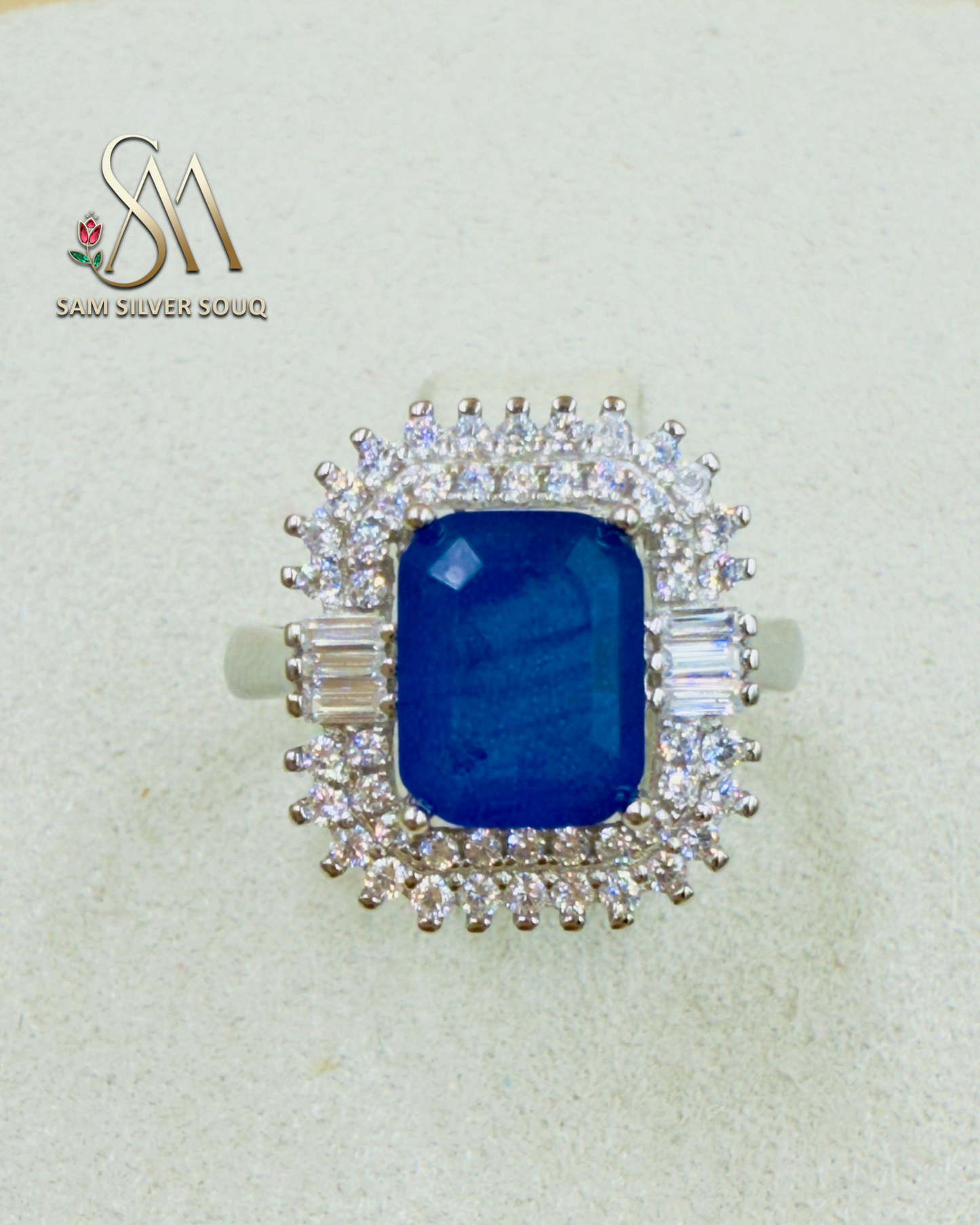 SILVER RING - BLUE COLORED STONE