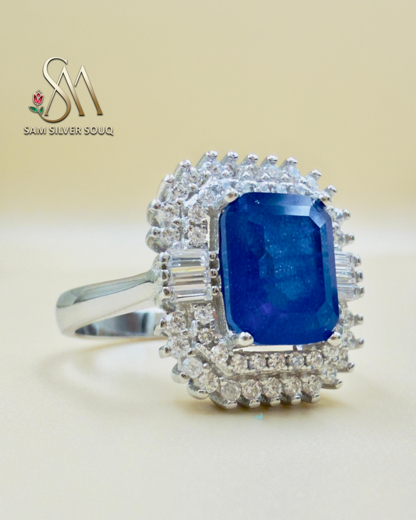 SILVER RING - BLUE COLORED STONE