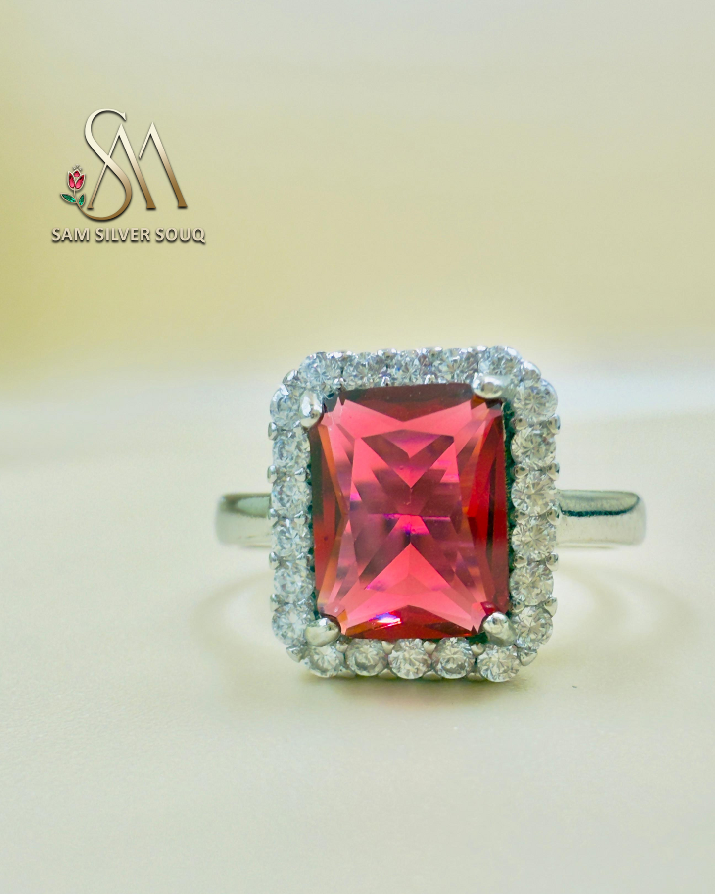 SILVER RING WITH RUBY STONE