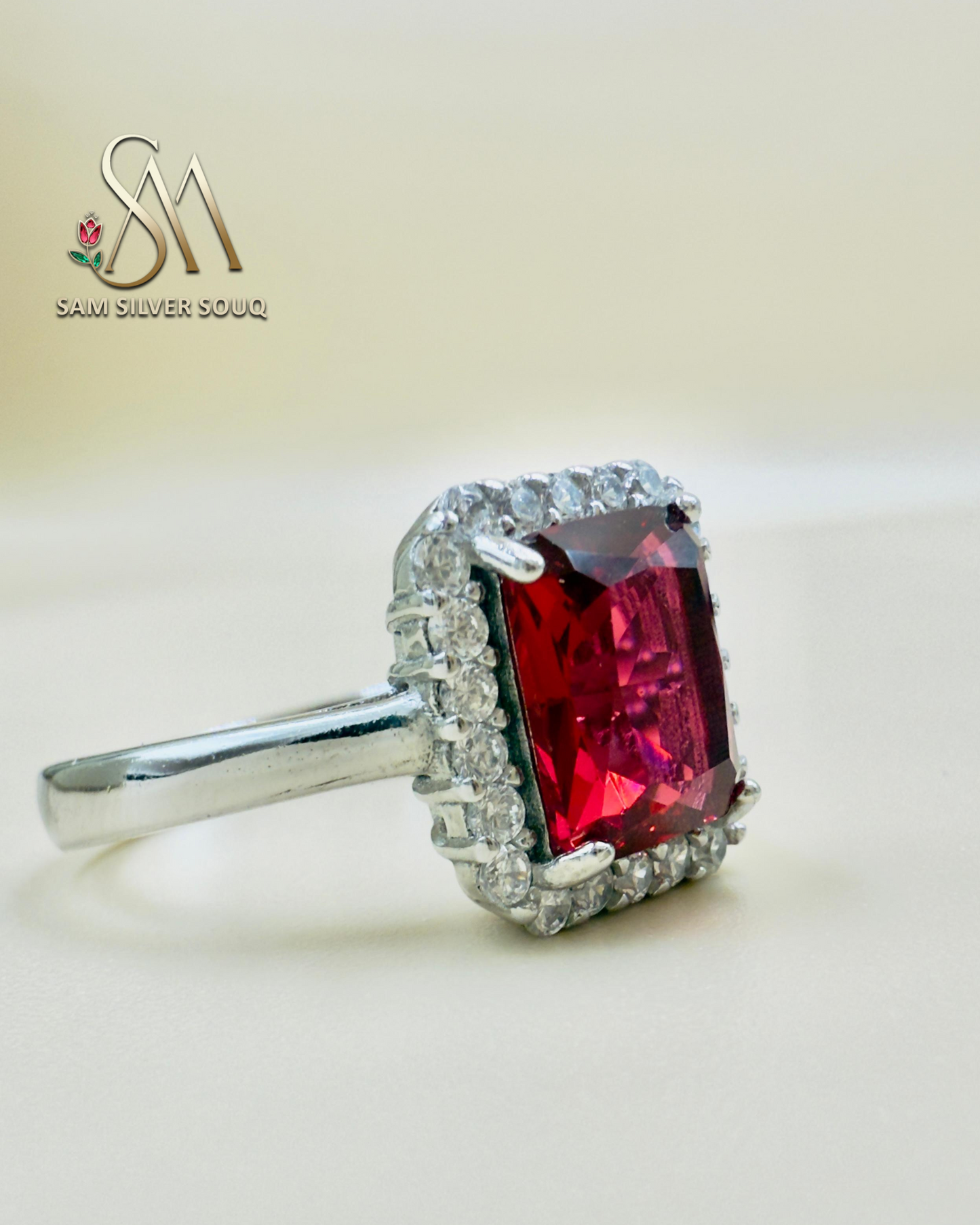 SILVER RING WITH RUBY STONE