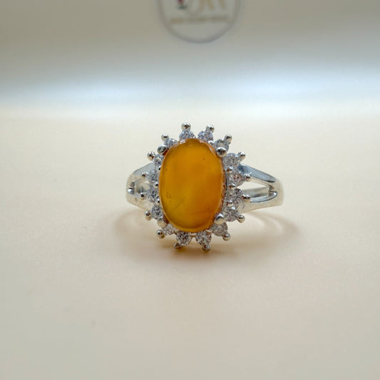 Natural Yellow Jade  Silver Ring