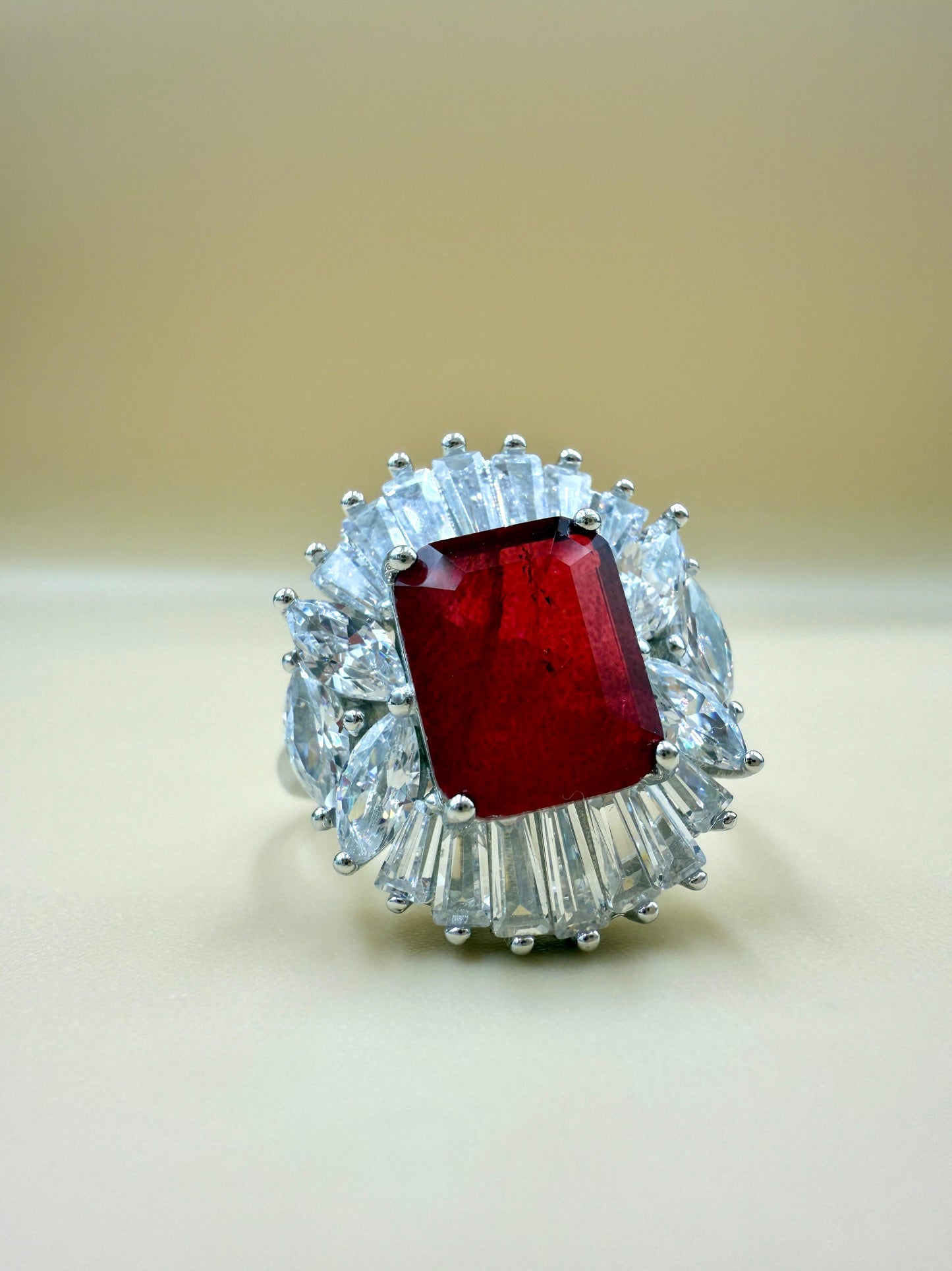 Luxury Red Gemstone Halo Ring