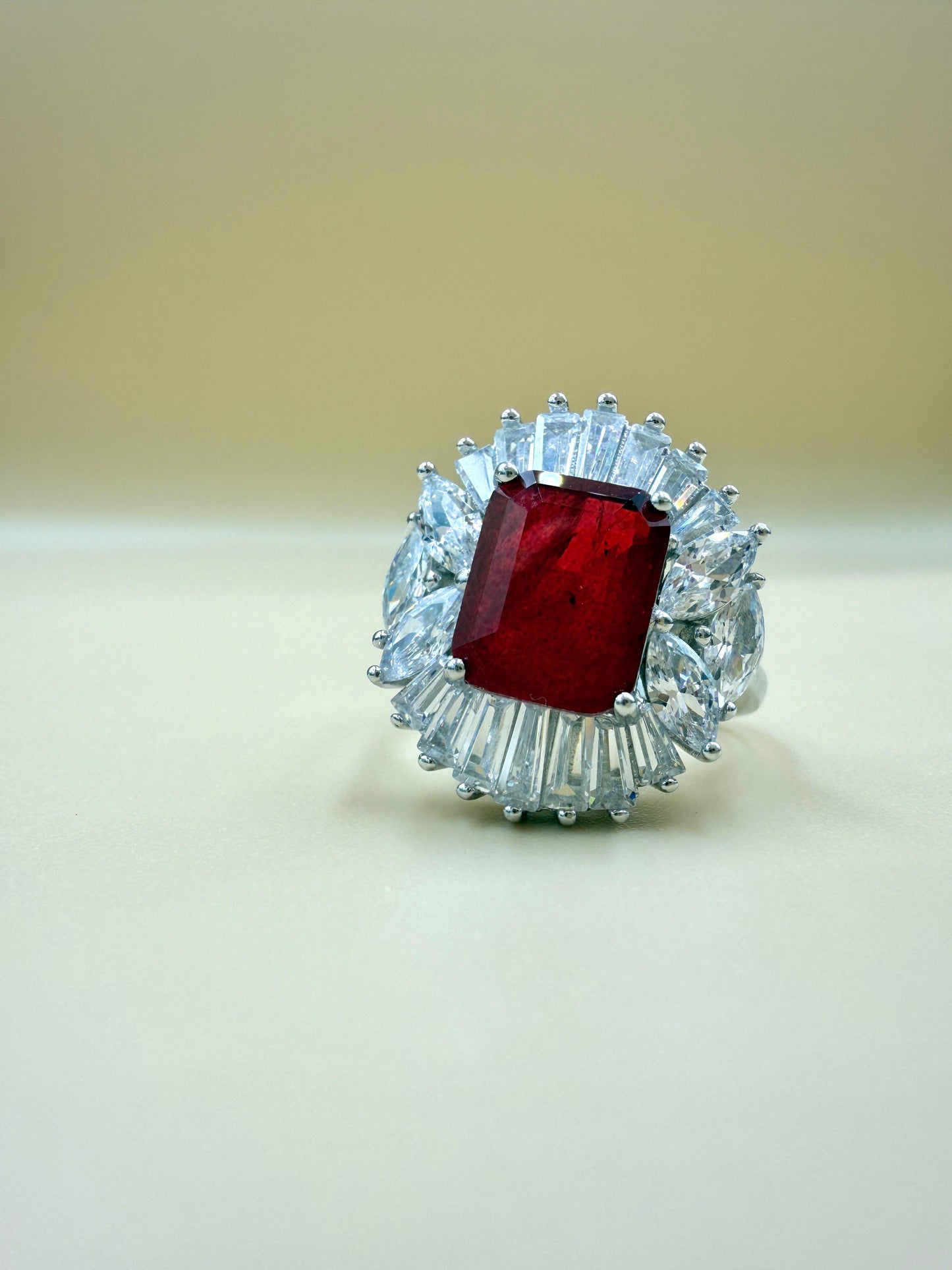 Luxury Red Gemstone Halo Ring