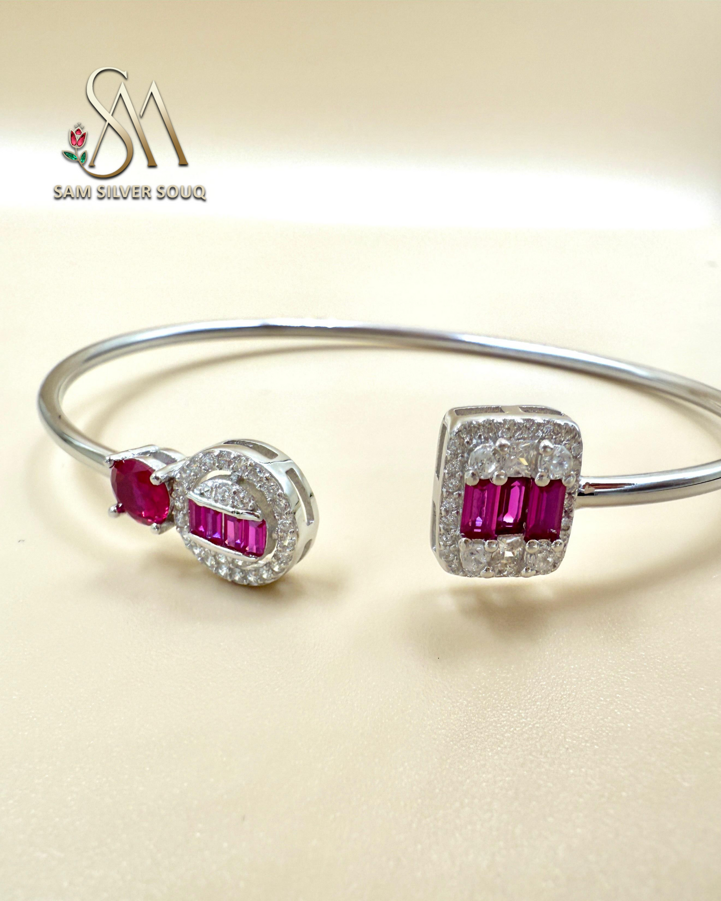 SILVER 925 Sterling Silver Premium Ruby Color Bangle For Girls/Women to Gift