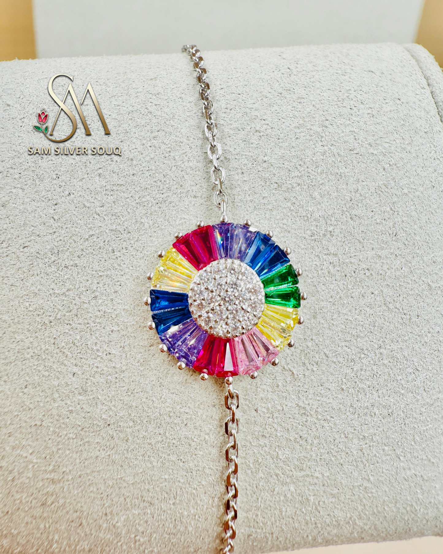 SILVER 925 Sterling Silver Premium Rainbow Bracelet, multicolor For Girls/Women to Gift