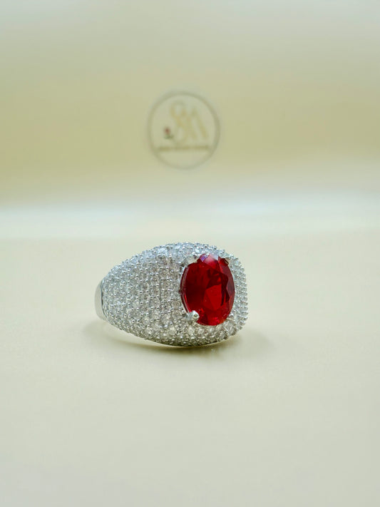 Pretty Red Zircon Silver Ring