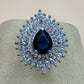 Royal Blue Halo Statement Silver Ring