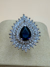 Royal Blue Halo Statement Silver Ring