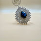 Royal Blue Halo Statement Silver Ring