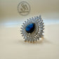 Royal Blue Halo Statement Silver Ring