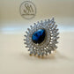 Royal Blue Halo Statement Silver Ring