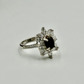 Elegant Smoky Quartz & Zircon Flower Silver Ring