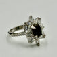 Elegant Smoky Quartz & Zircon Flower Silver Ring