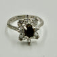 Elegant Smoky Quartz & Zircon Flower Silver Ring