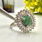 Natural Green Emerald With Zircon Halo Silver Ring