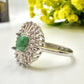 Natural Green Emerald With Zircon Halo Silver Ring