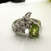 Elegant Natural Peridot & Zircon Accent Silver Ring