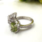 Elegant Natural Peridot & Zircon Accent Silver Ring
