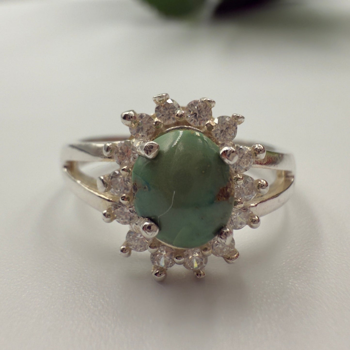 Natural Green Gemstone  Silver Ring