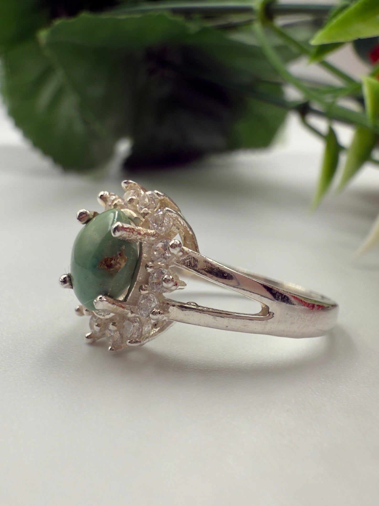Natural Green Gemstone  Silver Ring