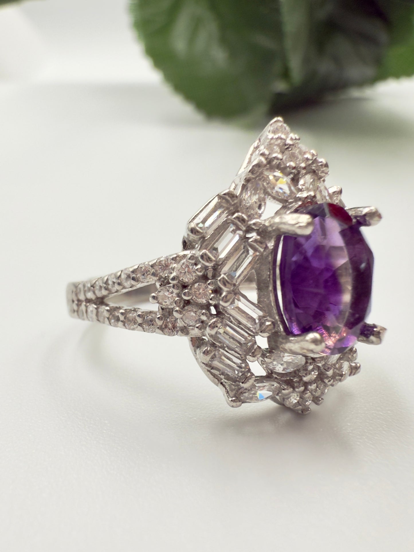 Regal Purple Zircon Cocktail Silver Ring