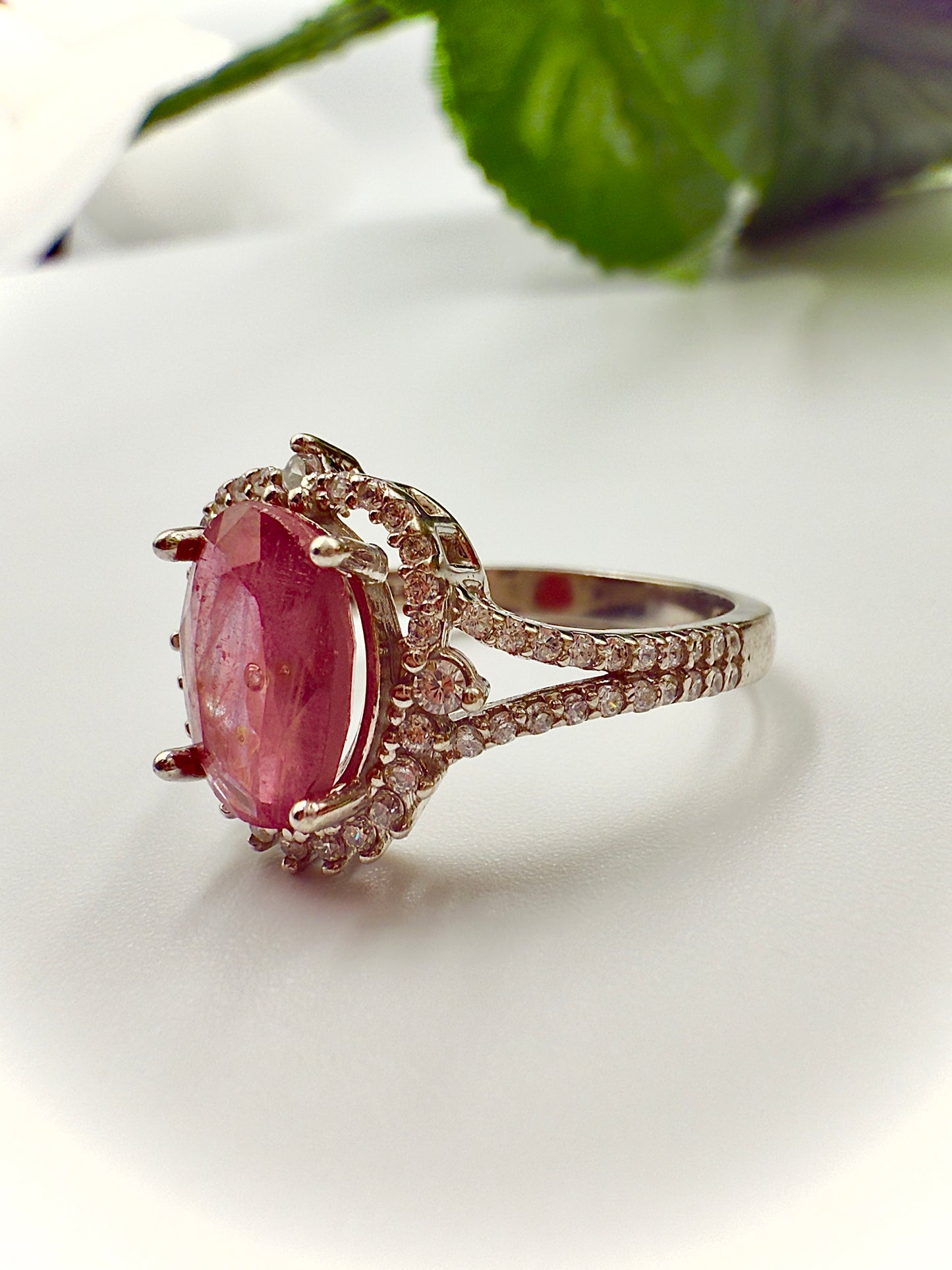Natural Ruby Halo Silver Ring
