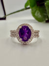Natural Amethyst Halo Silver Ring