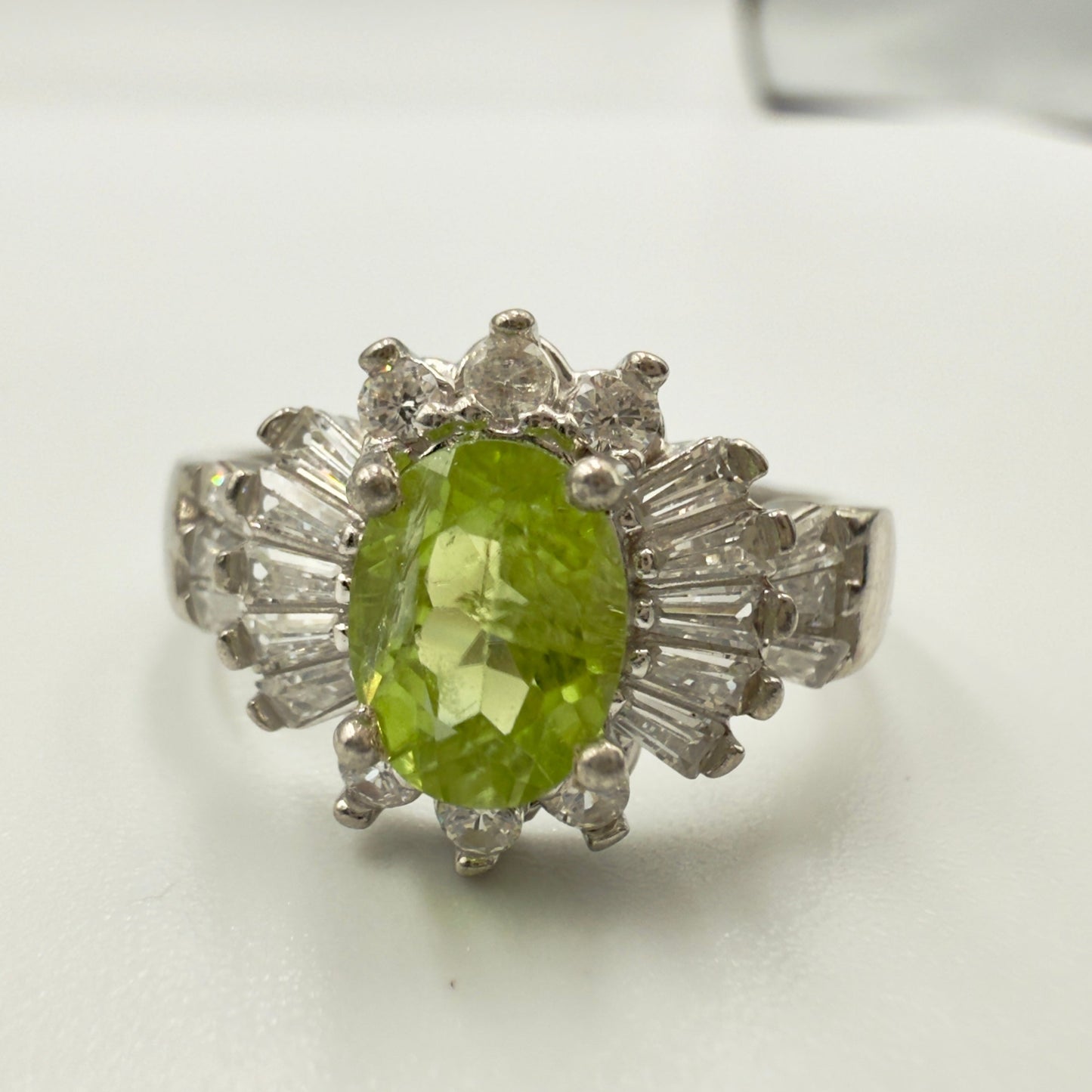 Natural Peridot Stone with Zircon Silver Ring