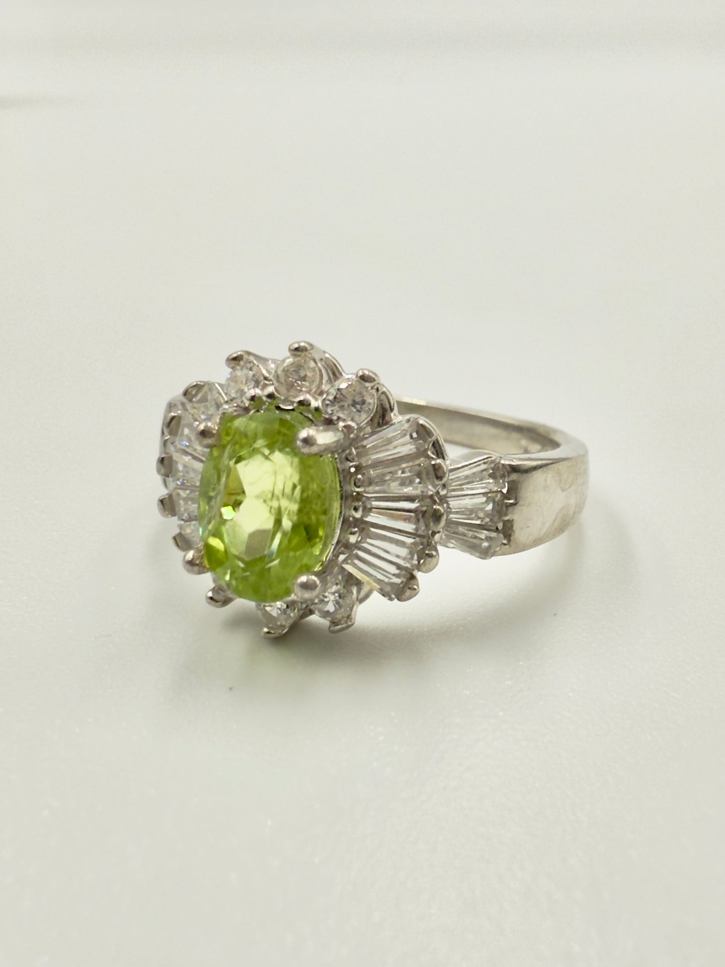 Natural Peridot Stone with Zircon Silver Ring