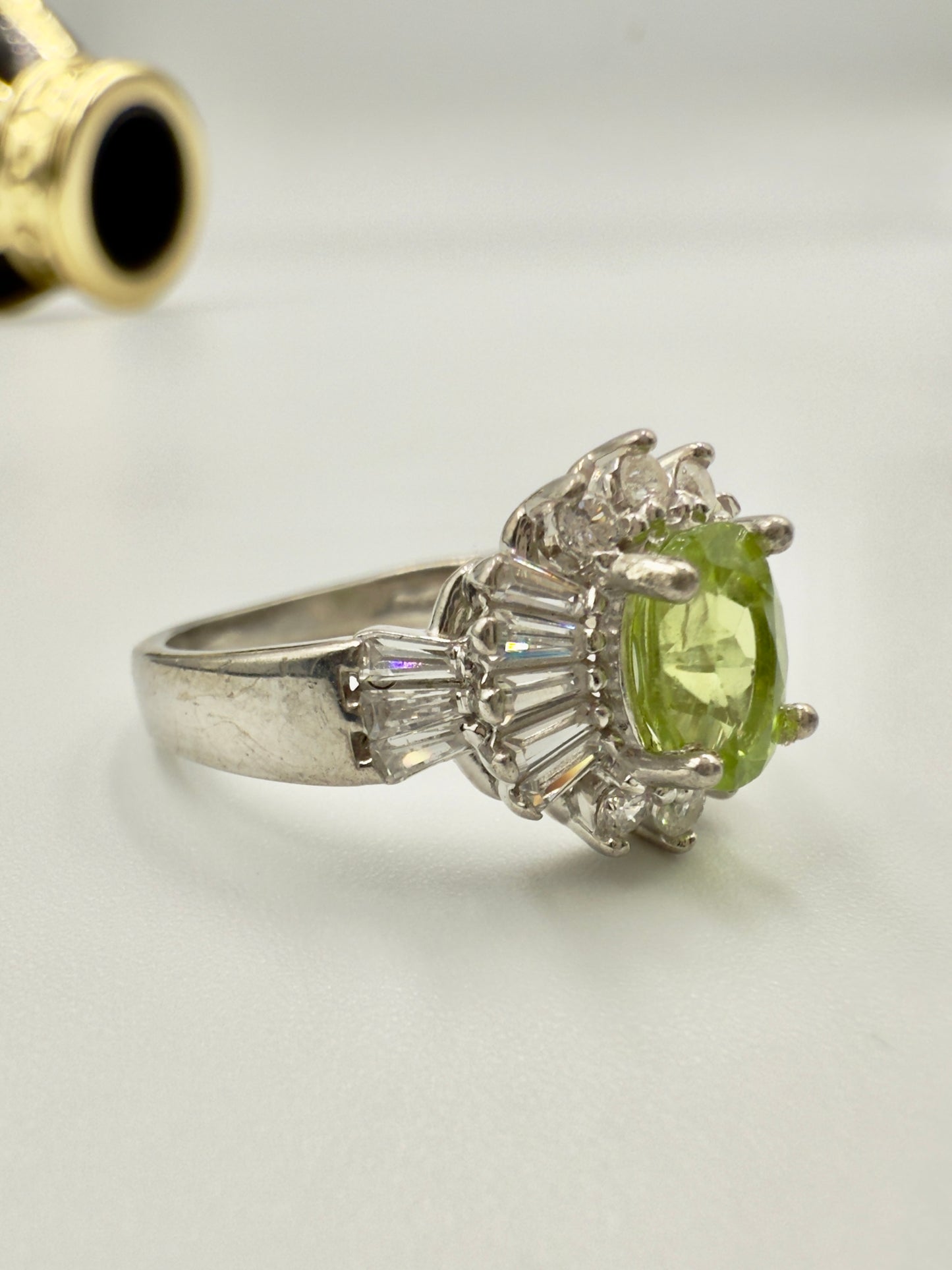 Natural Peridot Stone with Zircon Silver Ring