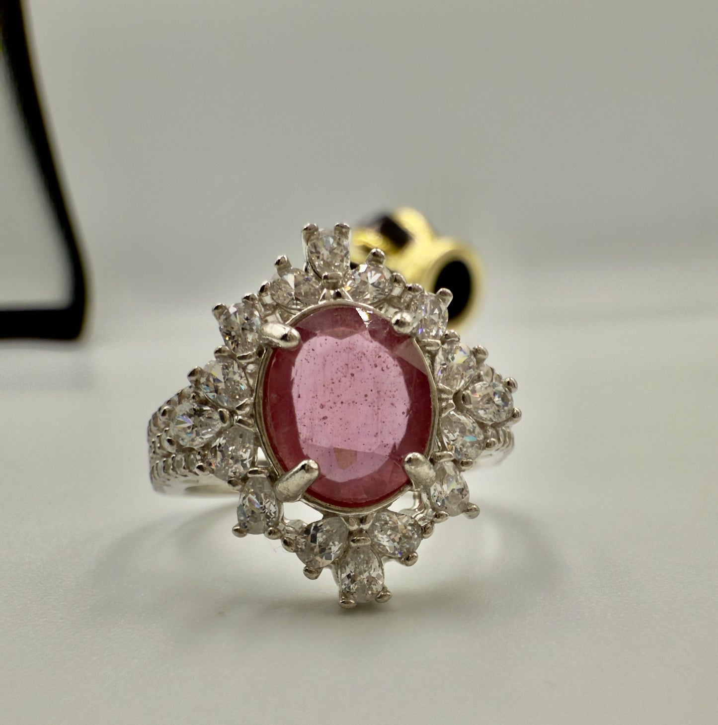 Natural Ruby Halo Silver Ring