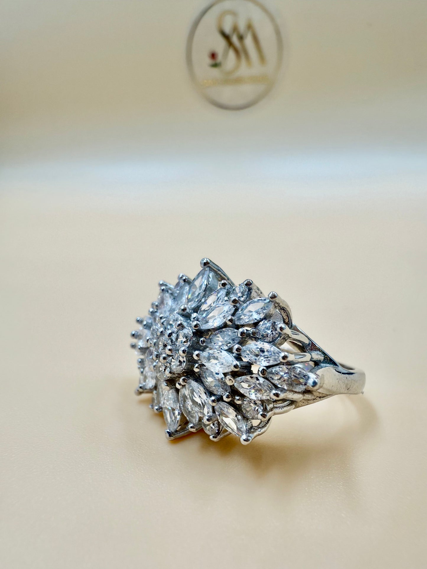 Radiant White Zircon Cocktail Silver Ring