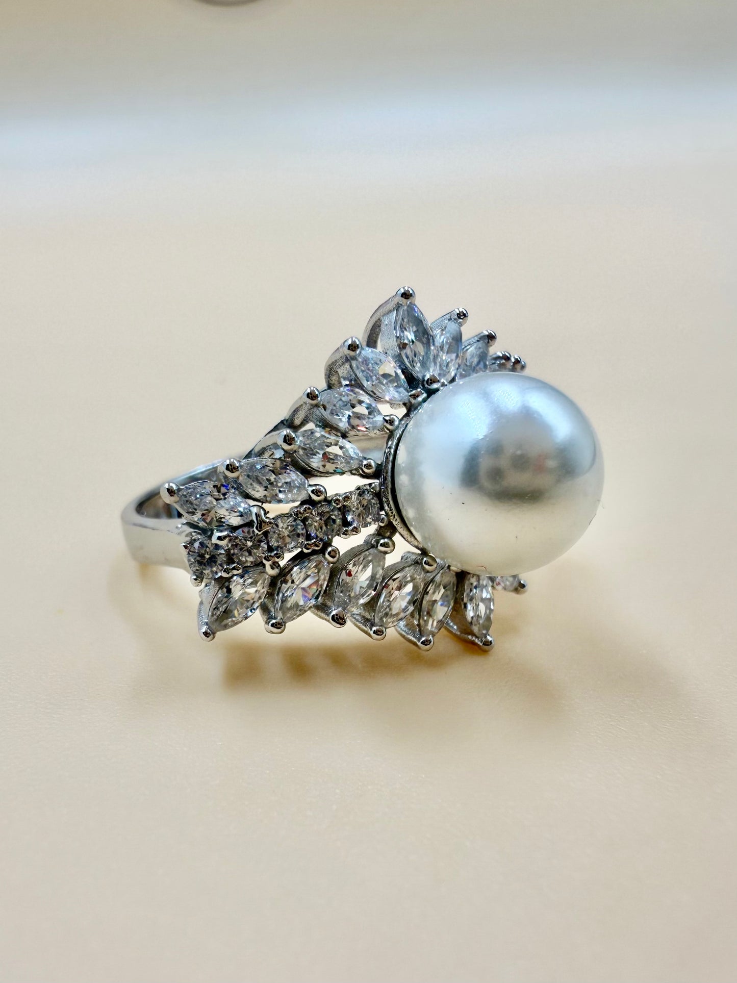 Eternal Elegance Pearl Zircon Silver Ring