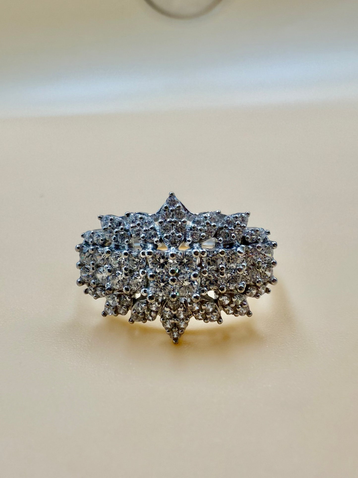 Elegant Cluster White Zircon Silver Ring