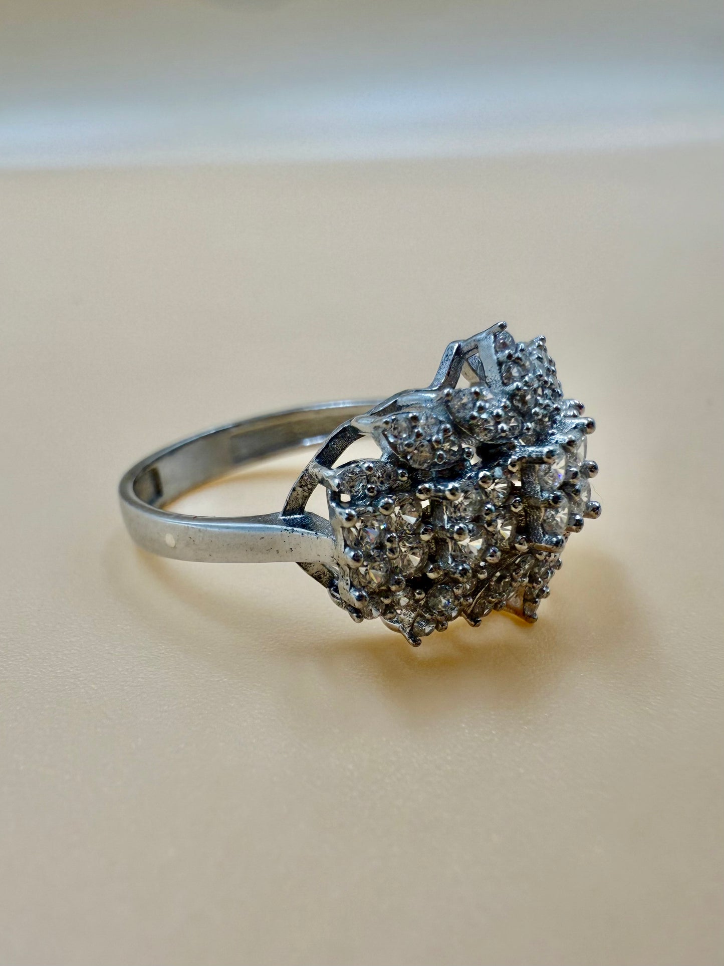 Elegant Cluster White Zircon Silver Ring