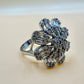 Floral Burst White Zircon Cocktail Silver Ring