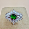 Emerald Halo Zircon Silver Ring
