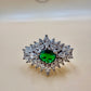 Emerald Halo Zircon Silver Ring