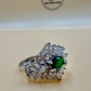 Emerald Halo Zircon Silver Ring