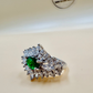 Emerald Halo Zircon Silver Ring