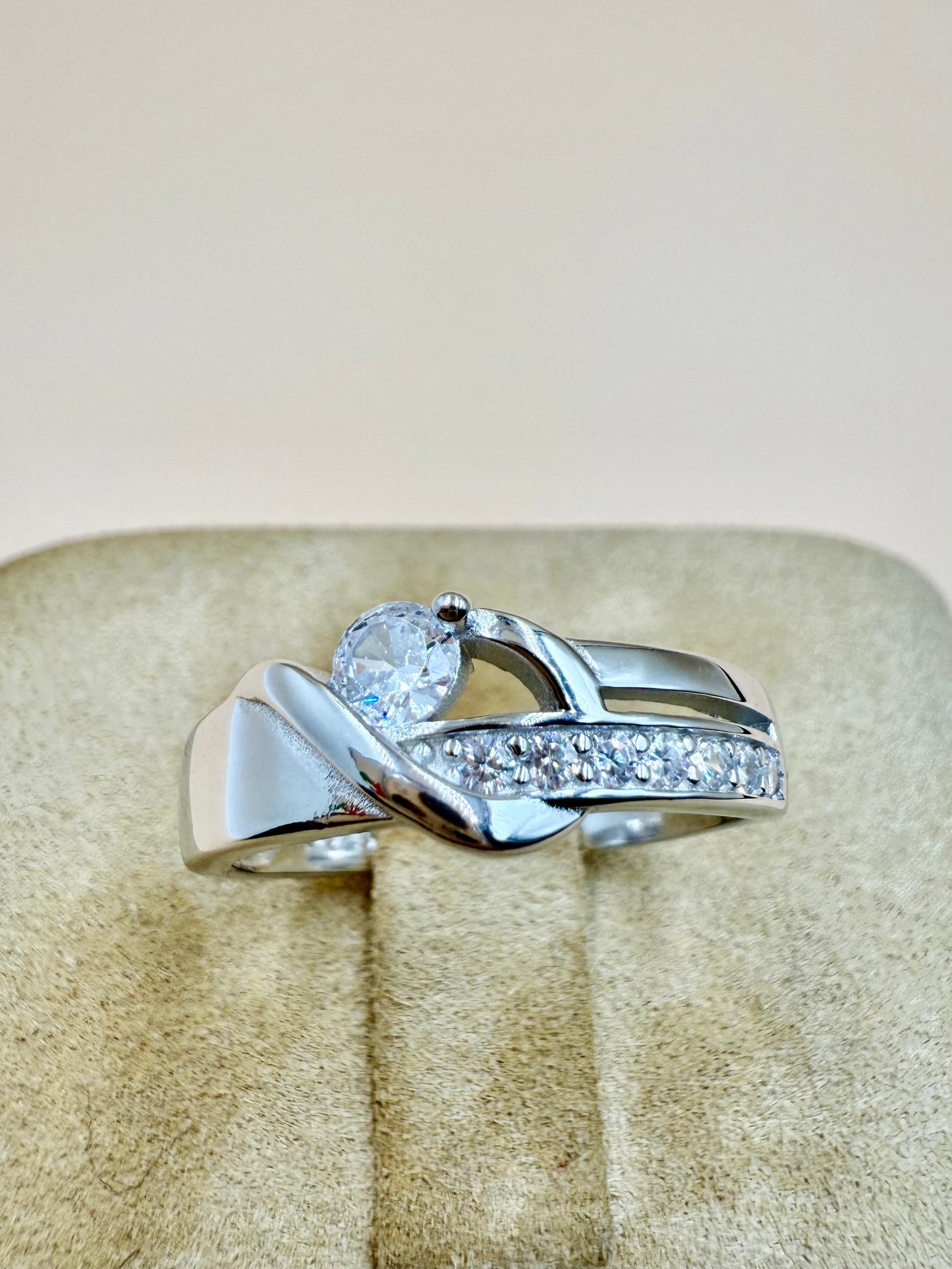 Elegant White Zircon Statement Silver Ring