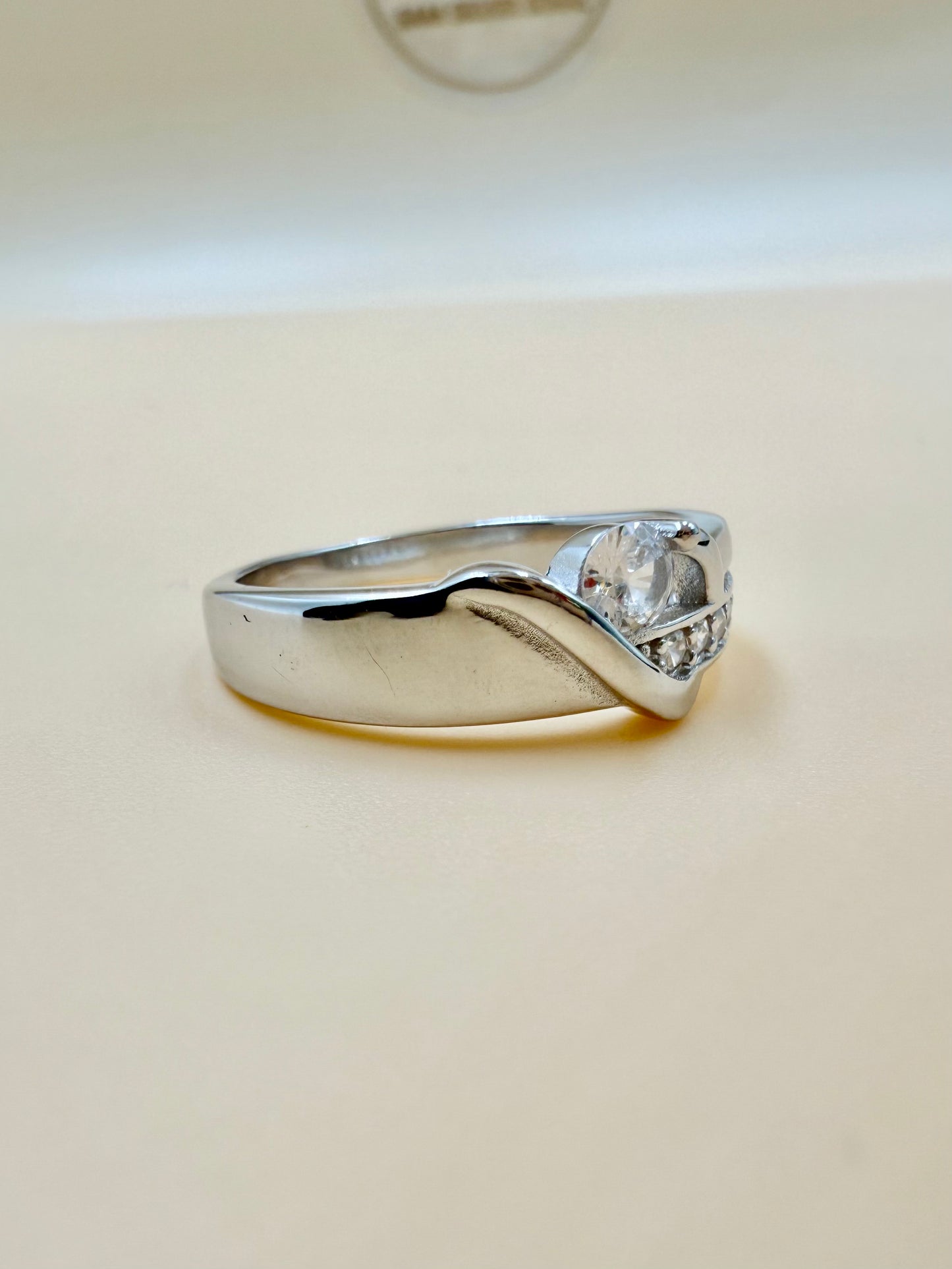 Elegant White Zircon Statement Silver Ring