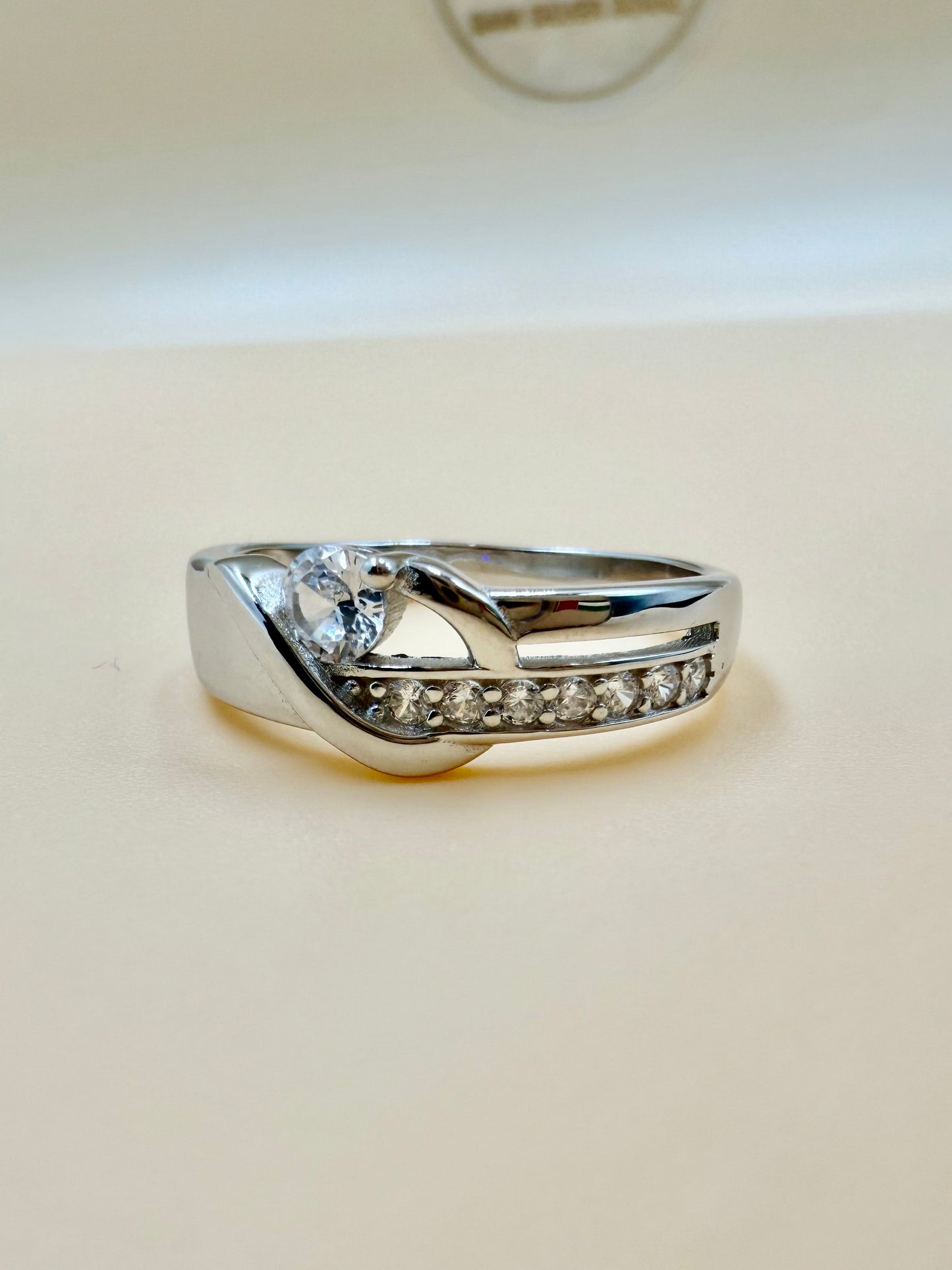 Elegant White Zircon Statement Silver Ring