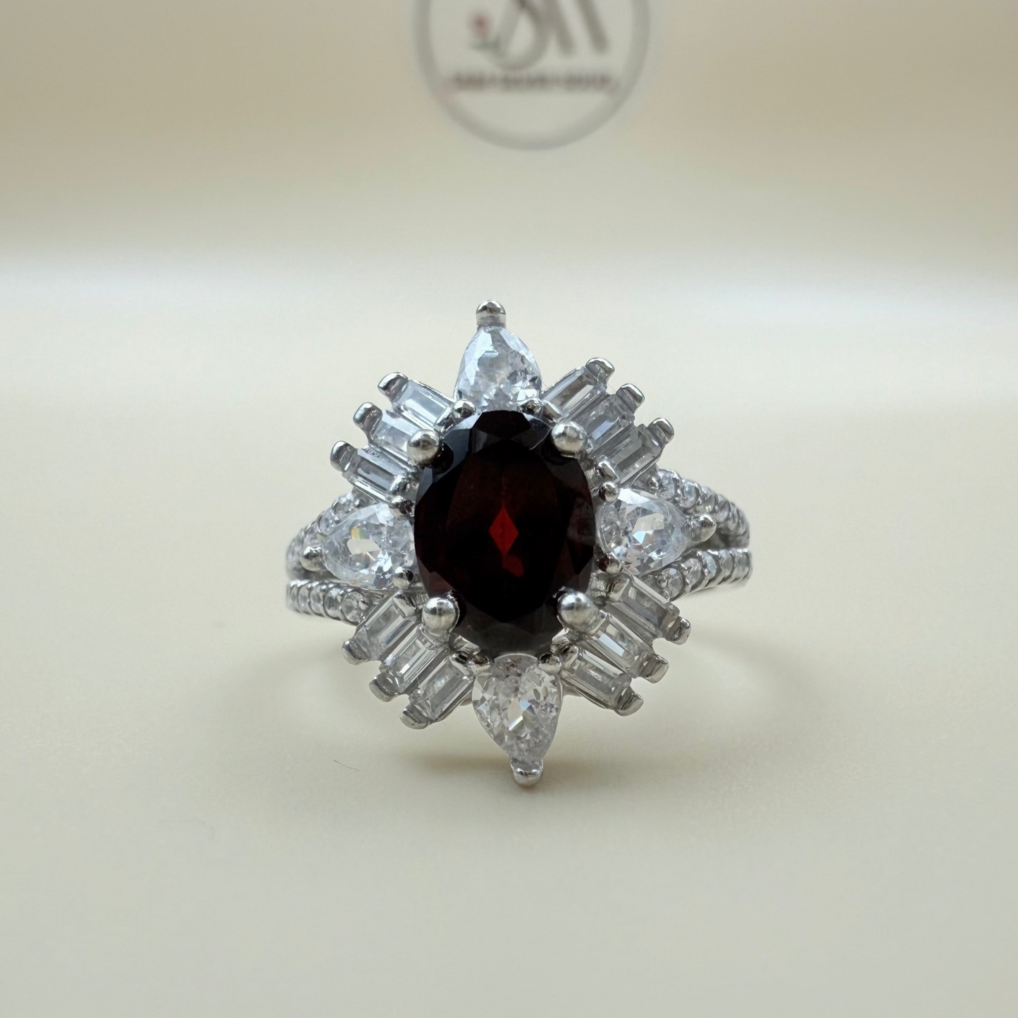 Natural Garnet Stone Silver Ring (GF)