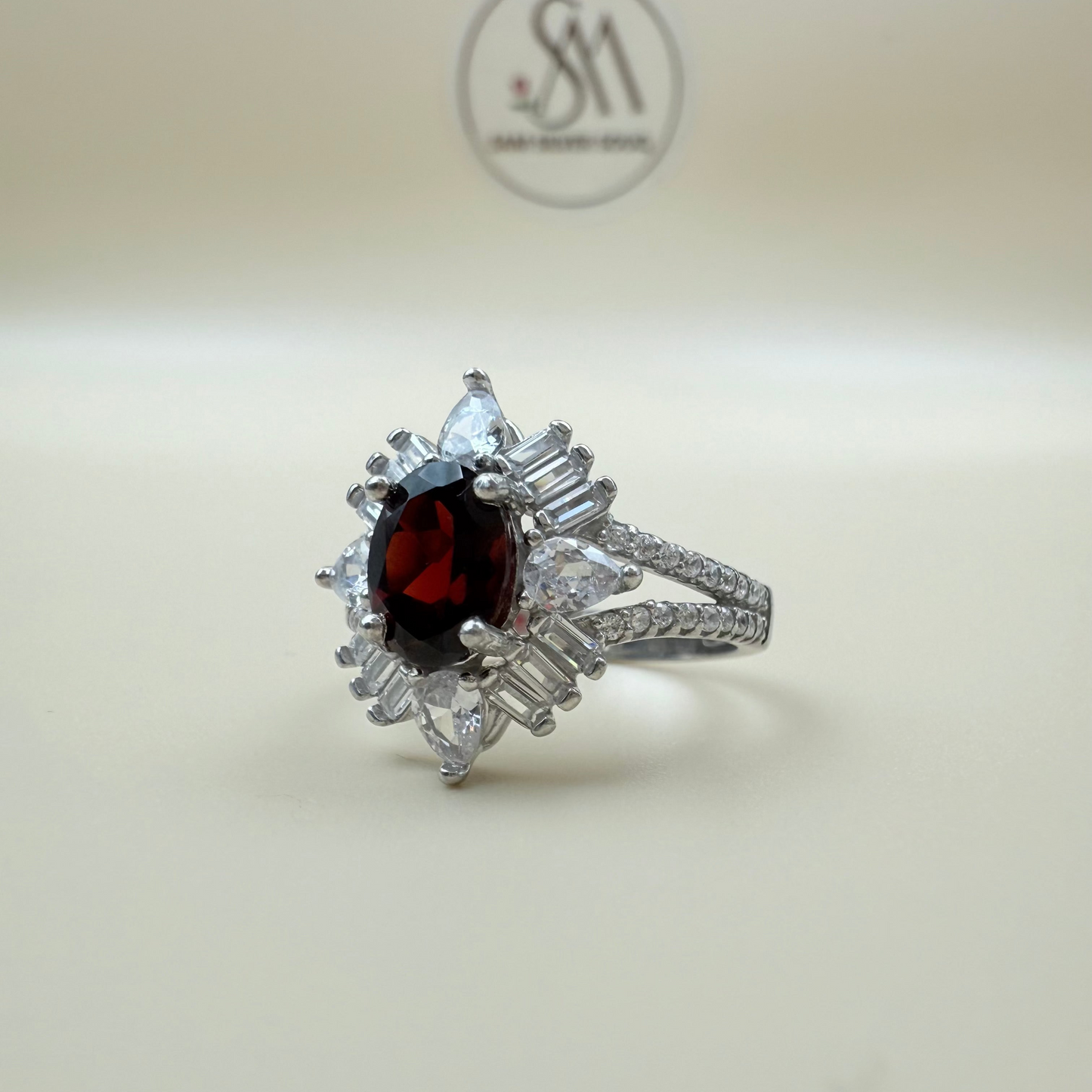 Natural Garnet Stone Silver Ring (GF)