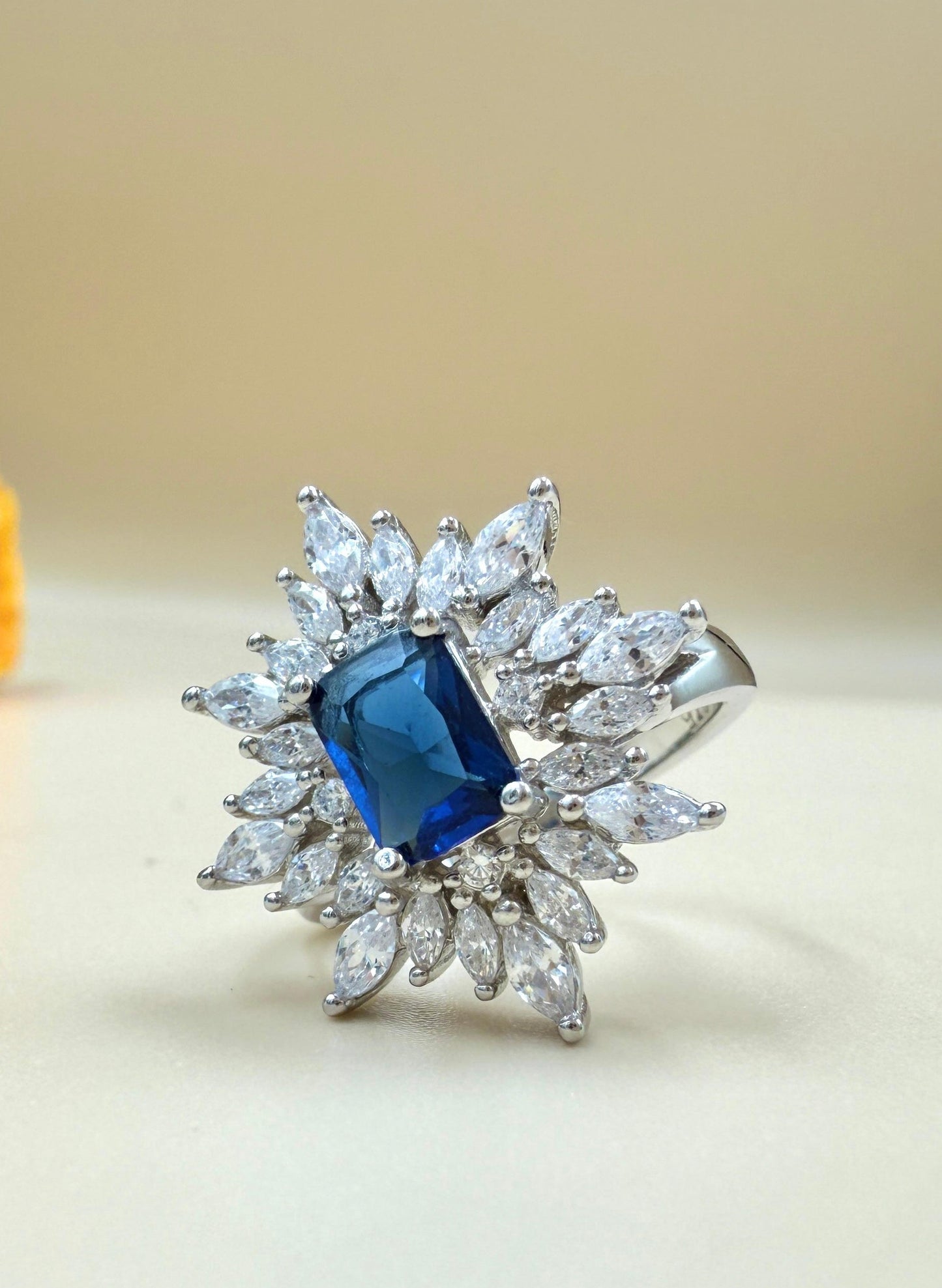 Royal Blue Gemstone Starburst  Silver Ring